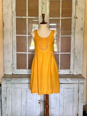Maeve Mustard Ruffle-Trim Tank Dress